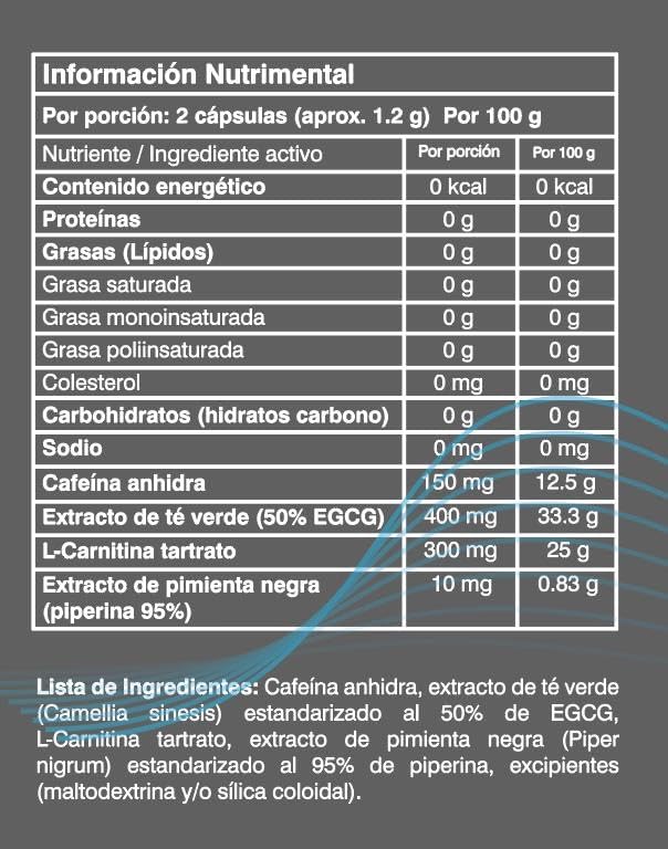 capsulas de acción termogénica con Cafeina y L-Carnitina frasco 90caps