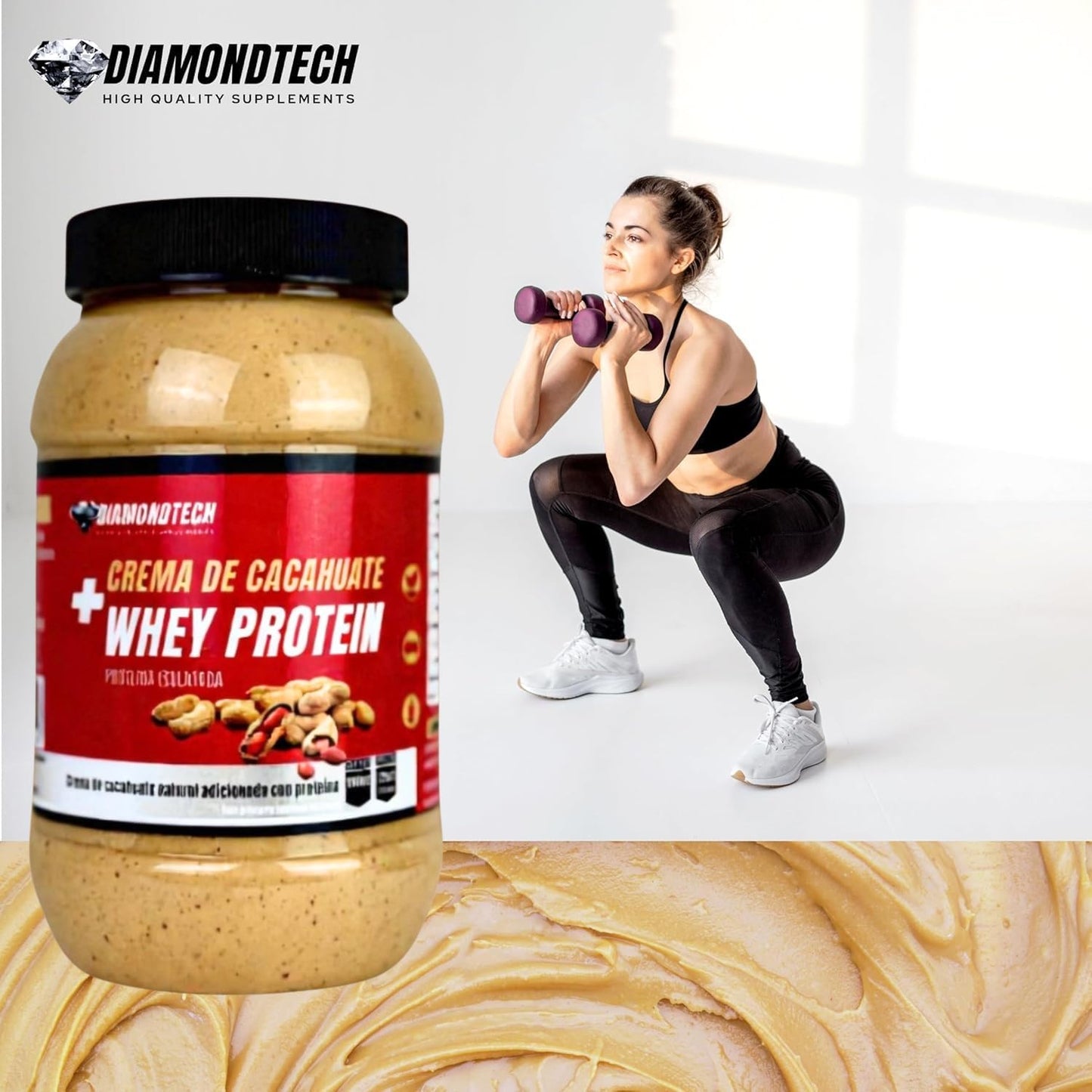 Crema de cacahuate con proteína whey, sin azucar, sin conservadores. Sabor natural