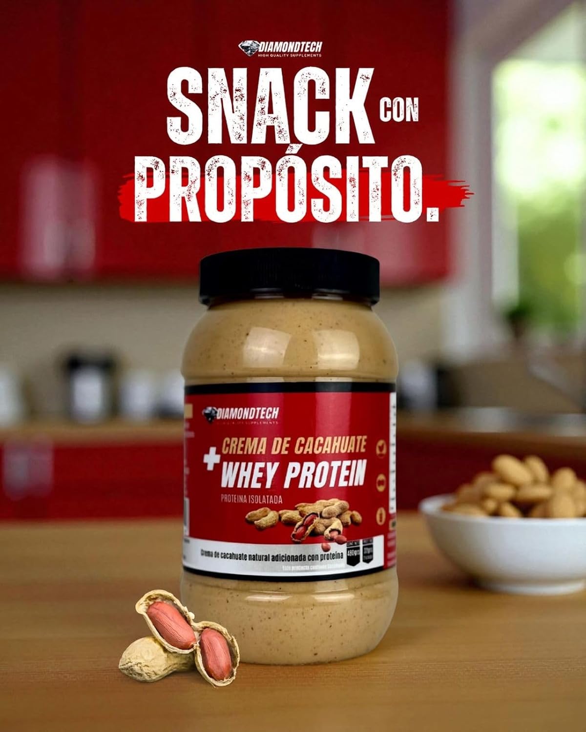 Crema de cacahuate con proteína whey, sin azucar, sin conservadores. Sabor natural